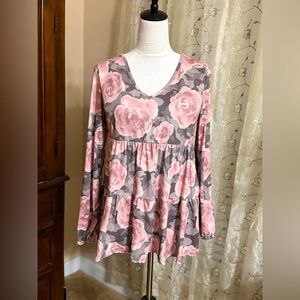 HEIMISH USA Pink and Gray Floral Tunic